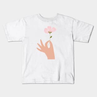 Vintage meadow botanical floral hand holding flower Kids T-Shirt